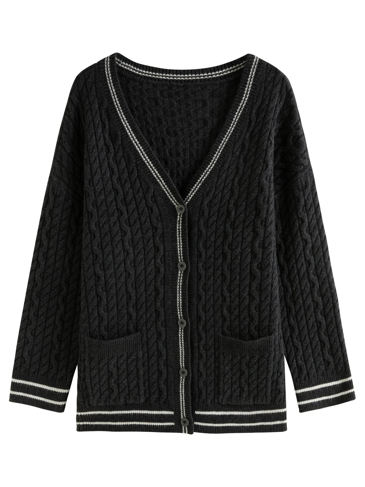 DUSHU Plus Size Two Color Mid-length Knitted Cardigan For Women 2024 Winter New Design Warm Fashion Sweater Coat 24DS84094