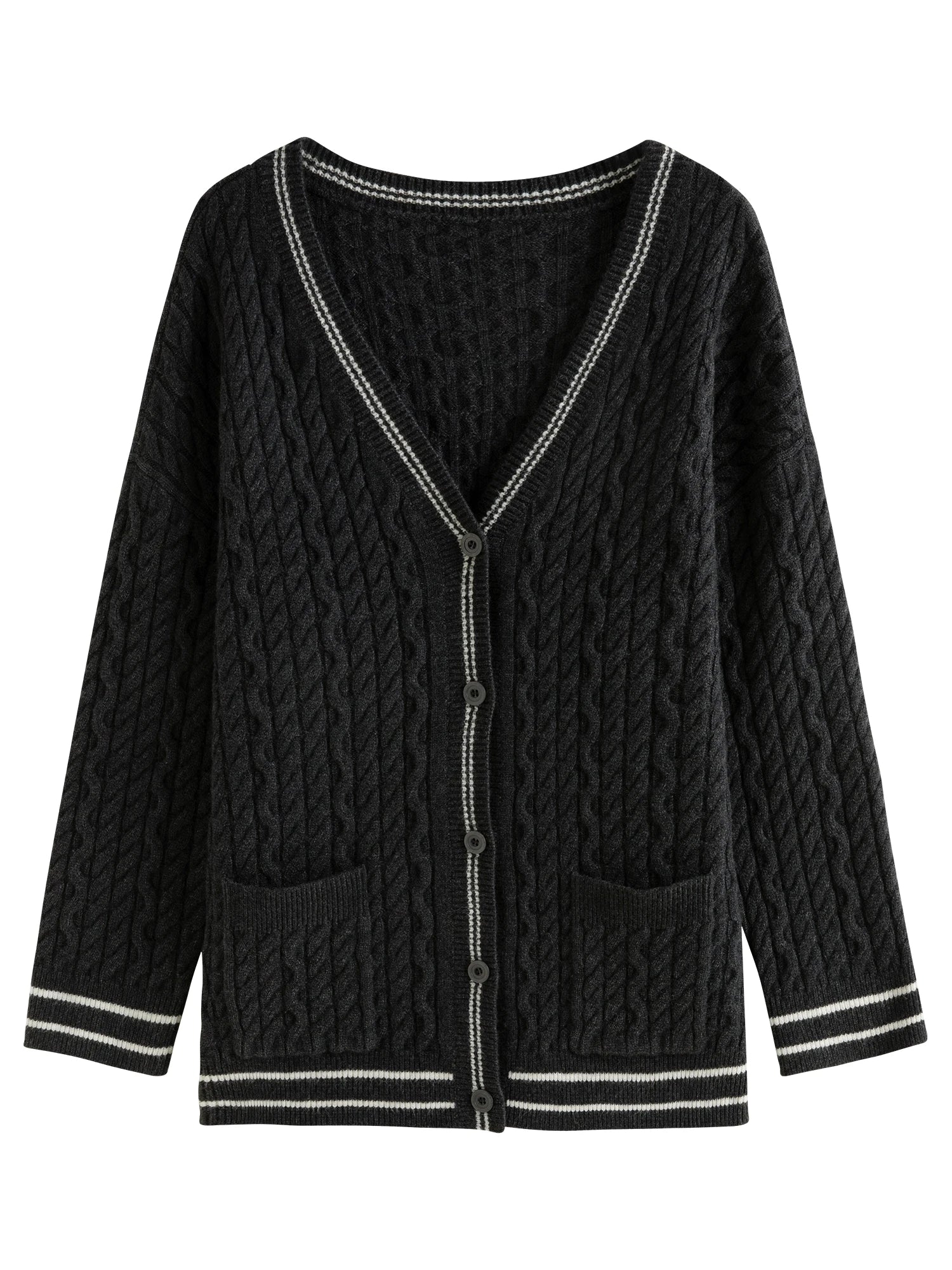 DUSHU Plus Size Two Color Mid-length Knitted Cardigan For Women 2024 Winter New Design Warm Fashion Sweater Coat 24DS84094