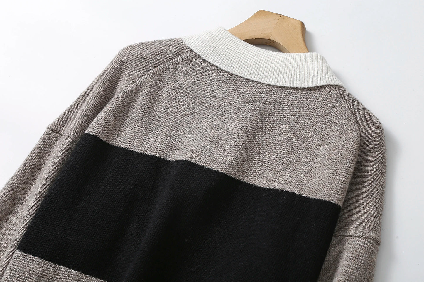 Ethereal MD 2023 autumn new style of Casual slouchy patchwork striped Polo neck striped knitwear