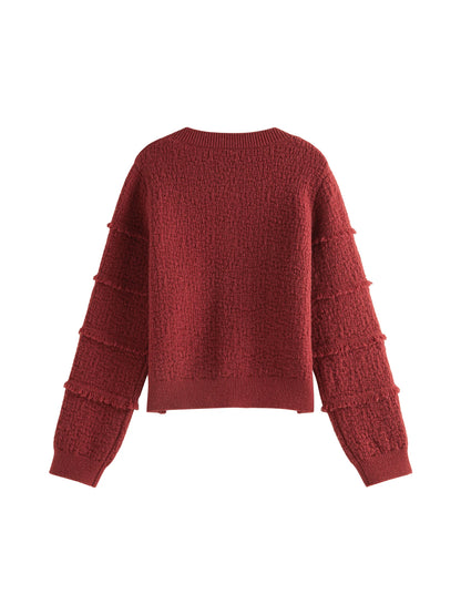 ZIQIAO Petite Size Retro Red Style Knitted Cardigan Jacket for Women 2024 Autumn Winter New Women Casual Loose Top 24ZQ94146