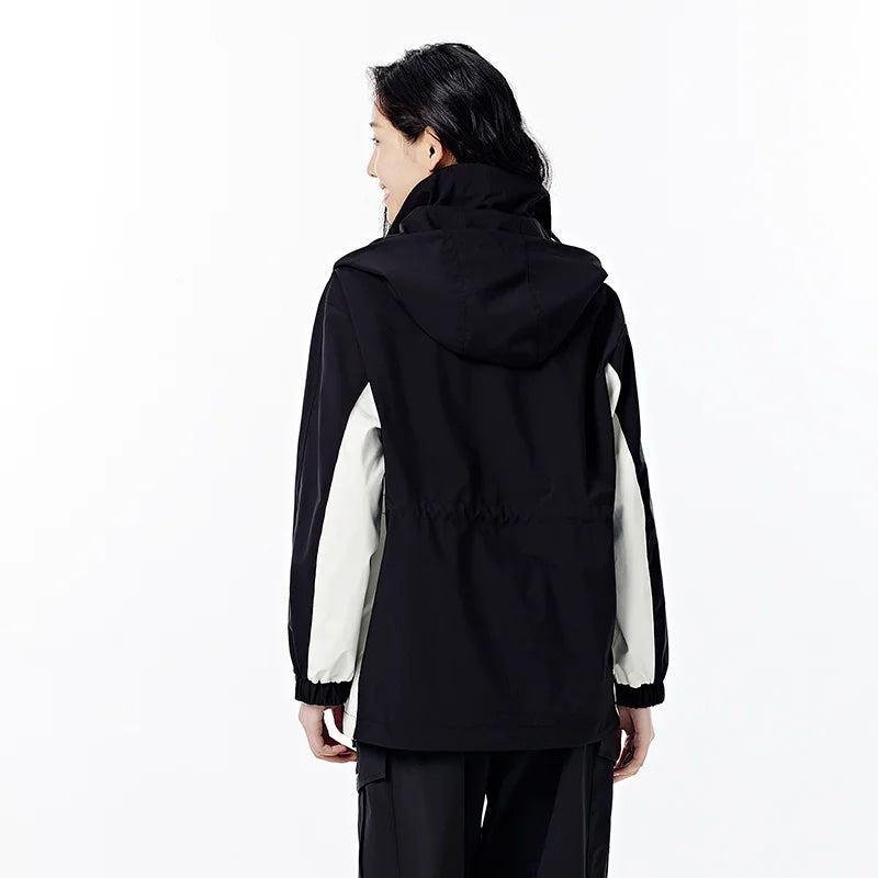 Semir Jacket Women Mid-Length Color Block Three-Proof Jacket 2024 New Autumn Cool Loose Hooded Top