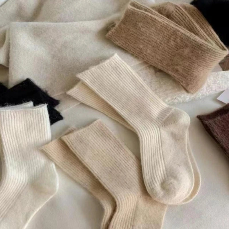 Women Wool Socks Warm Winter Thick Cashmere Fuzzy Casual Solid Color Comfortable Home Sock Soft Long Thermal High Quality