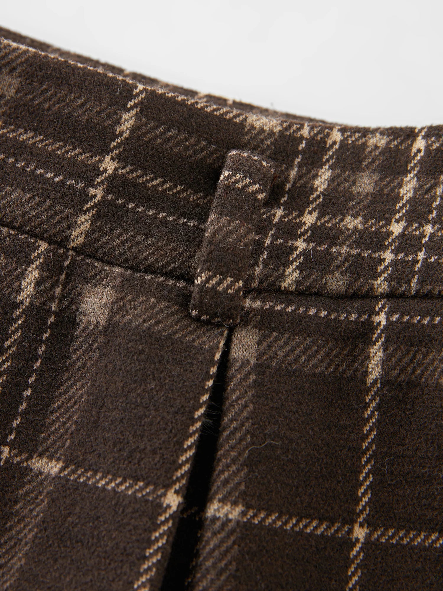 FSLE Office Lady American Retro Plaid Casual Pants for Women Brown 2024 Autumn Winter New Straight Leg Pants 24FS14560