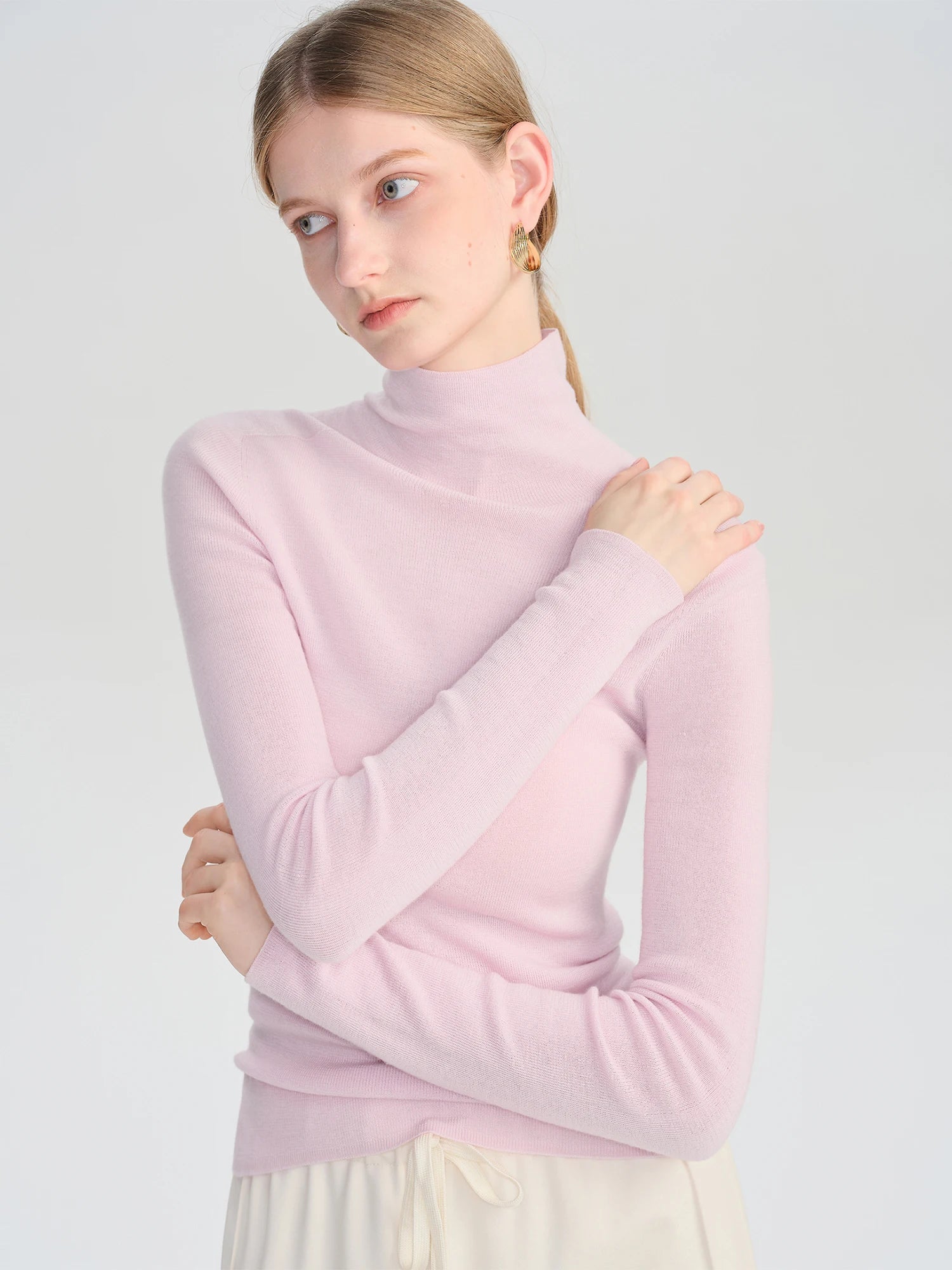 ZIQIAO Wool Sweater for Women Autumn and Winter New 18 Needle Nude Seamless Knitted Bottoming T-shirt