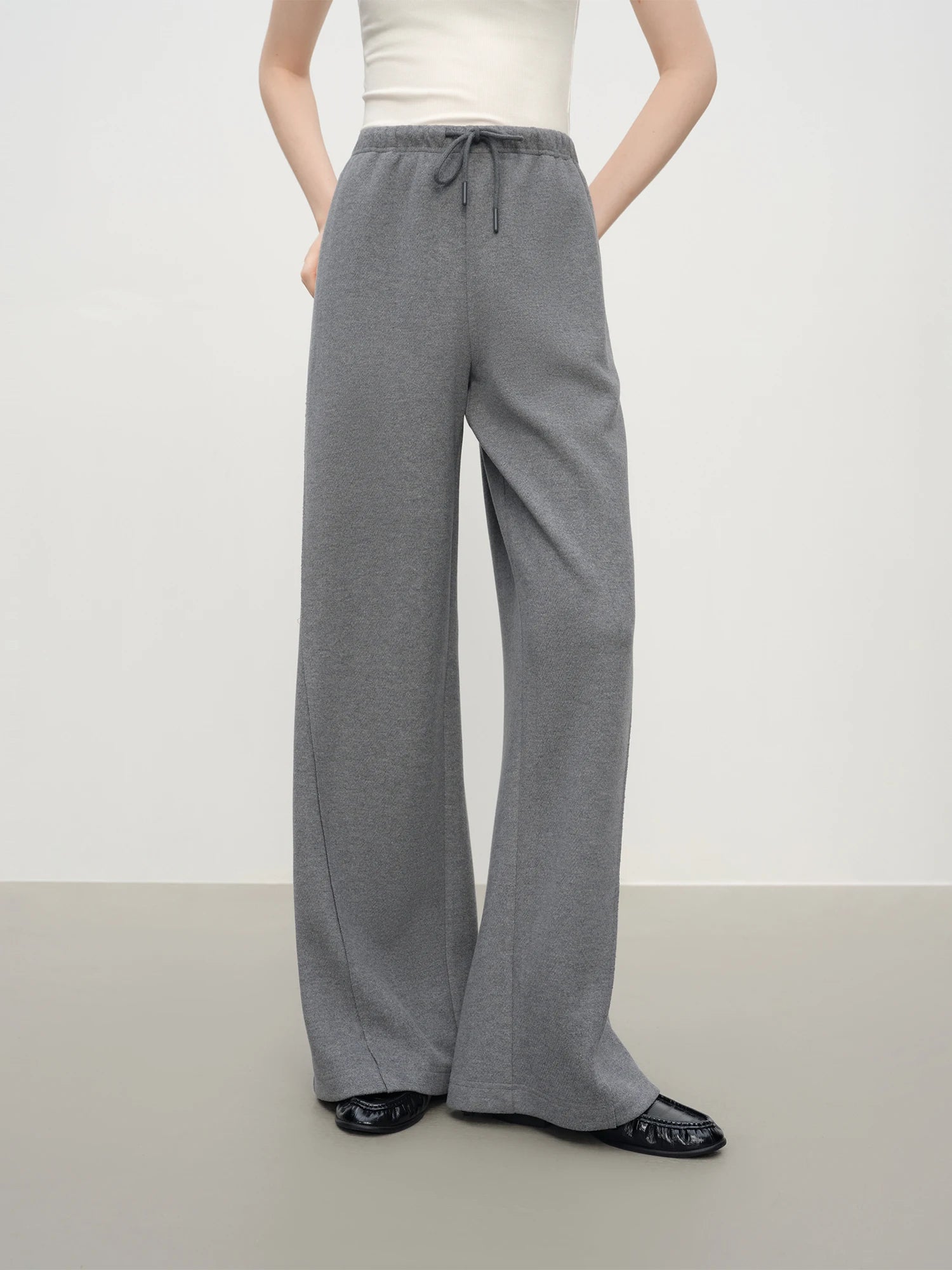 FSLE Relaxed Lazy Straight-leg Versatile Knitted Casual Pants Women Solid 2025 Winter New Slim Pants