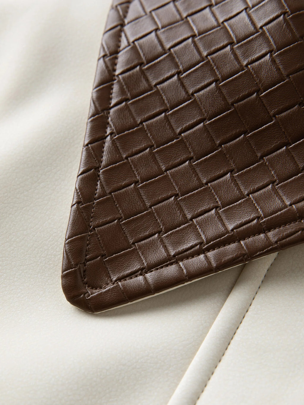 DUSHU Contrast Color Woven Leather Collar Jacket Women 2025 Autumn Drop Shoulder Short Coat Cleanfit Streetwear Leisure