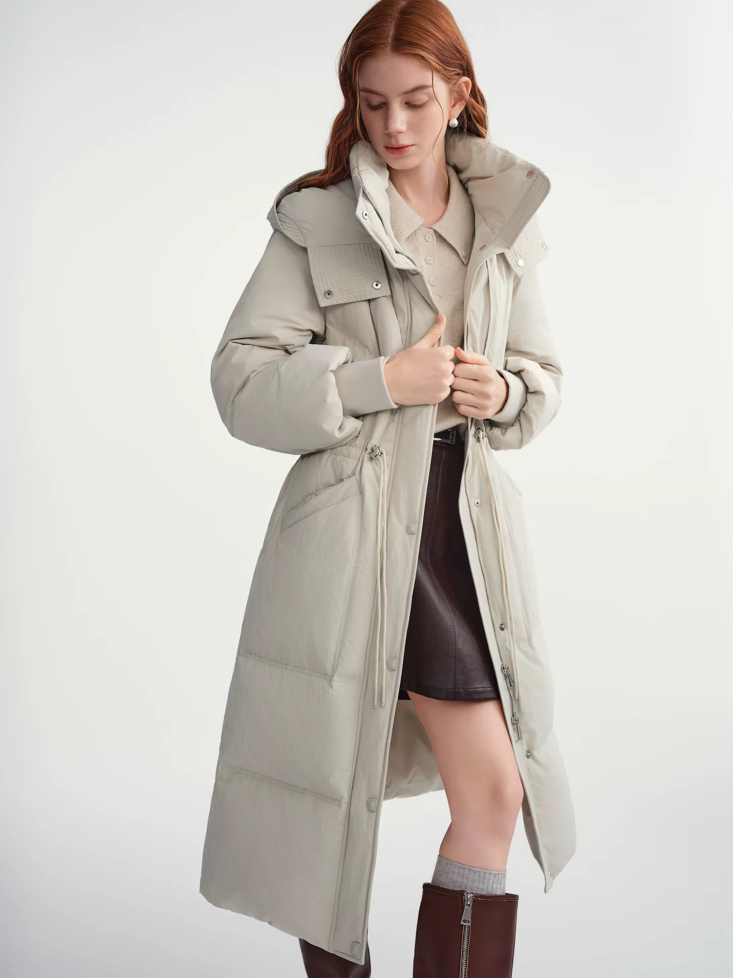 2025 Plus Women's Long Puffer Coat Hooded Belted Waist Down Jacket Slim Fit Winter Warm Thermal Parka Trench Overcoat