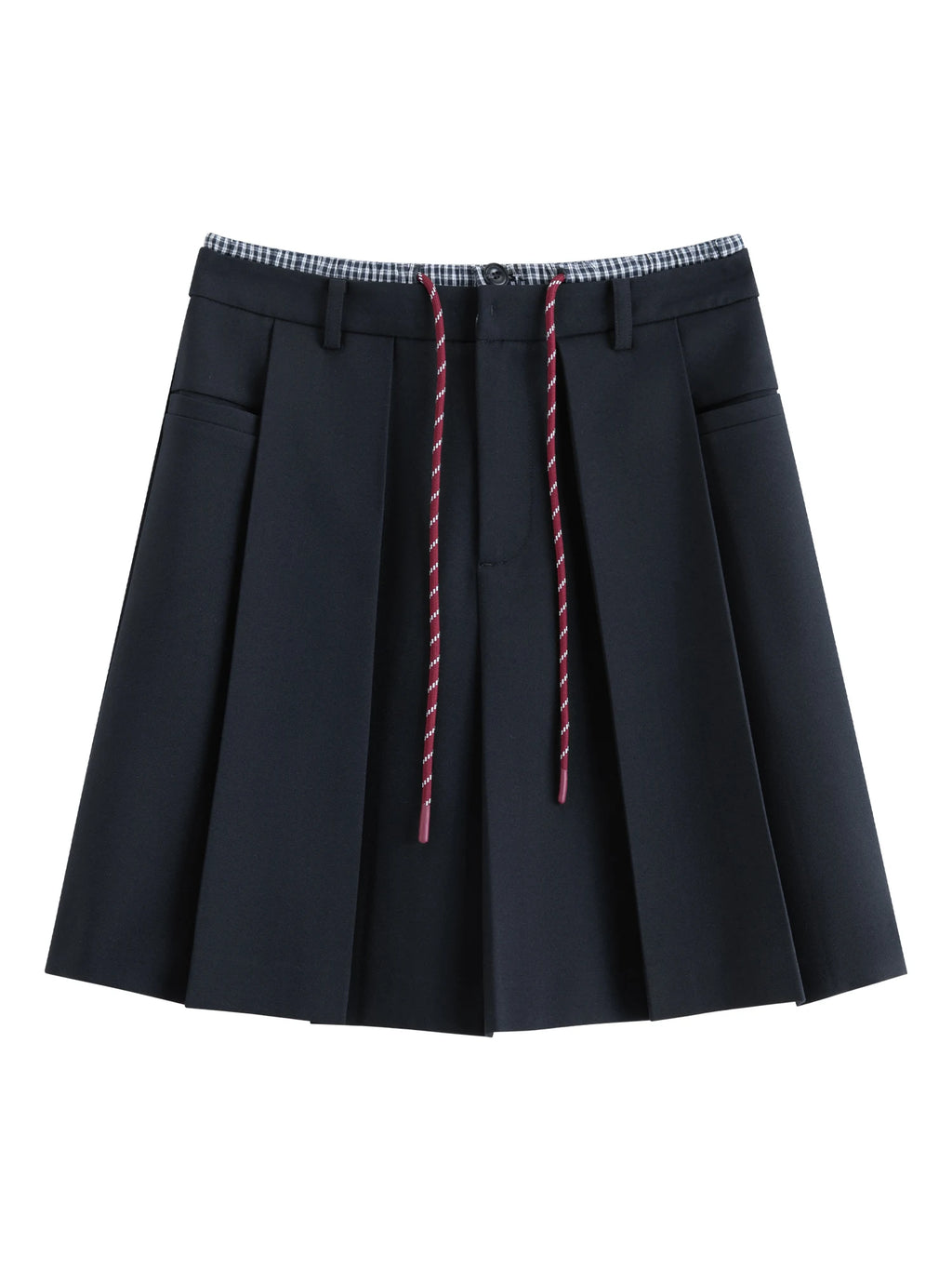 FSLE Double Waist Fake Two-piece Plaid Splicing Drawstring Skirt 2025 Autumn New Style Skirt