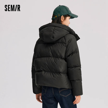 Semir Down Jacket Women Solid Color Loose Versatile 2024 Winter New Three-Proof Hooded Puffer Coat Down Jacket