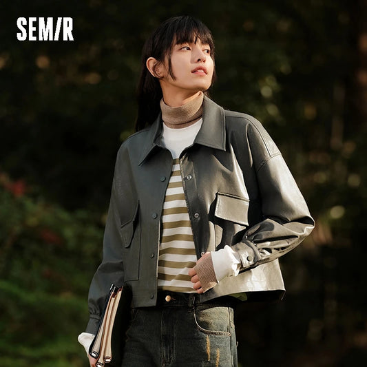 Semir 2024 Jacket Women High Street Fashion Spring New Salt Style Off-Shoulder Loose Top Trendy And Cool Jackets