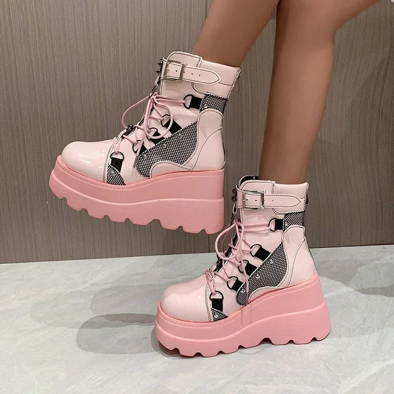 Women's Boots 2024 Autumn Women Ankle Boots Platform Wedges High Heels Short Boots New Fashion Design Zip Cosplay Shoes of Women