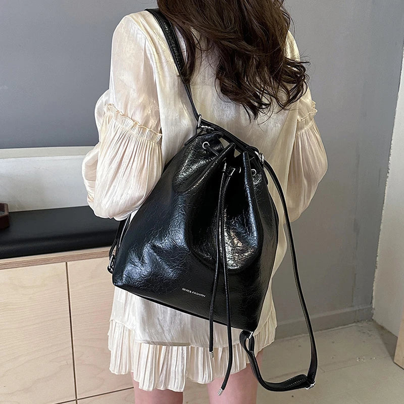 2024 High Quality Backpacks for Women New Solid Color PU Drawstring Shoulder Bags Fashion Design Comfortable and Versatile Bag