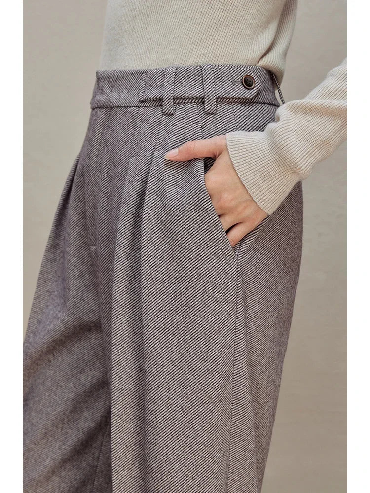 ZIQIAO Commuter Style High-waist Slim Casual Pants for Women 2023 Winter Straight Wide-leg Pants Floor-length Trousers Female