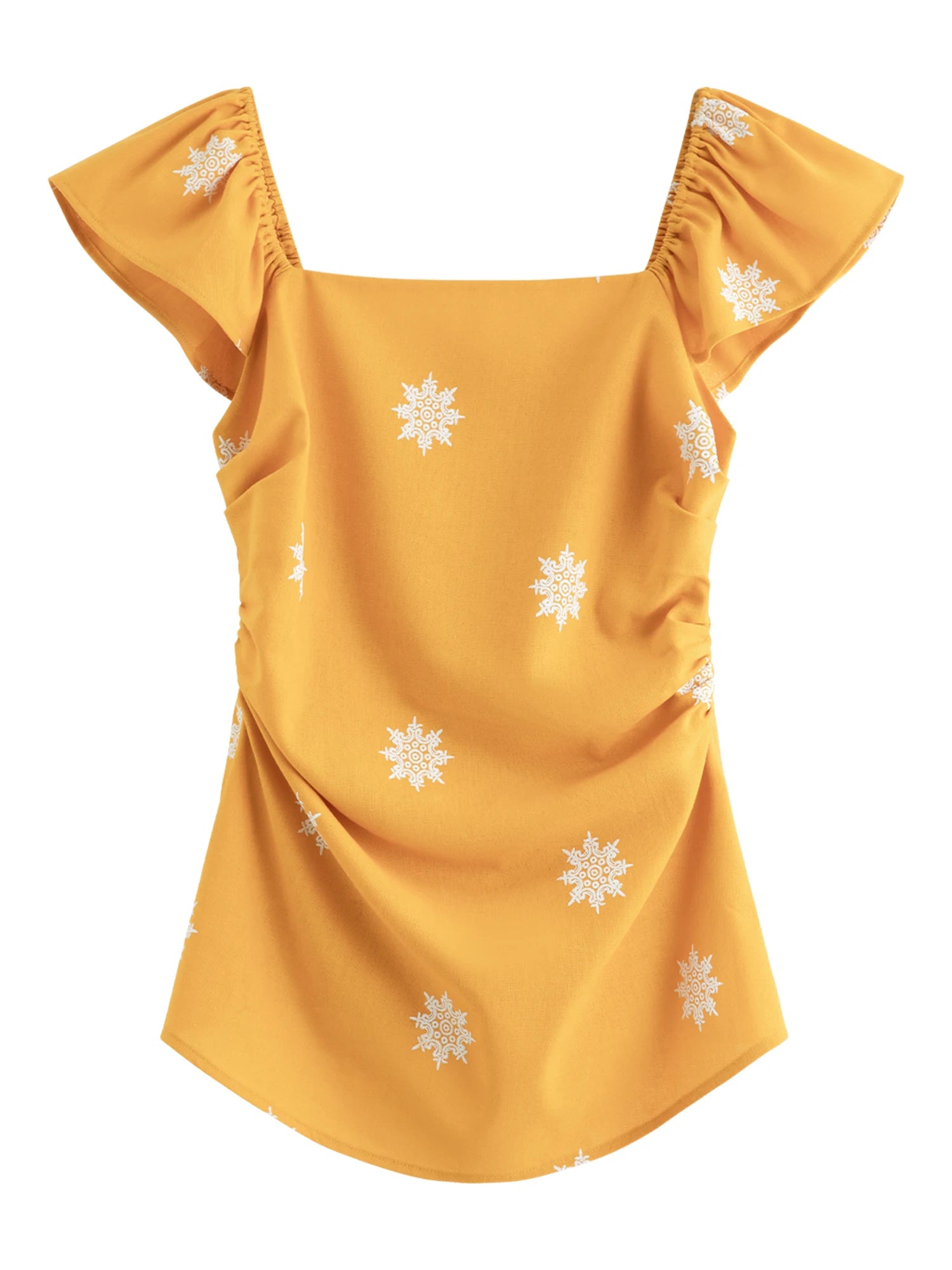 FSLE Vacation Linen Shirt Women's Flutter Sleeve French Style 2025 Summer Square Neck Top Coquette Y2K Trendy Blouse