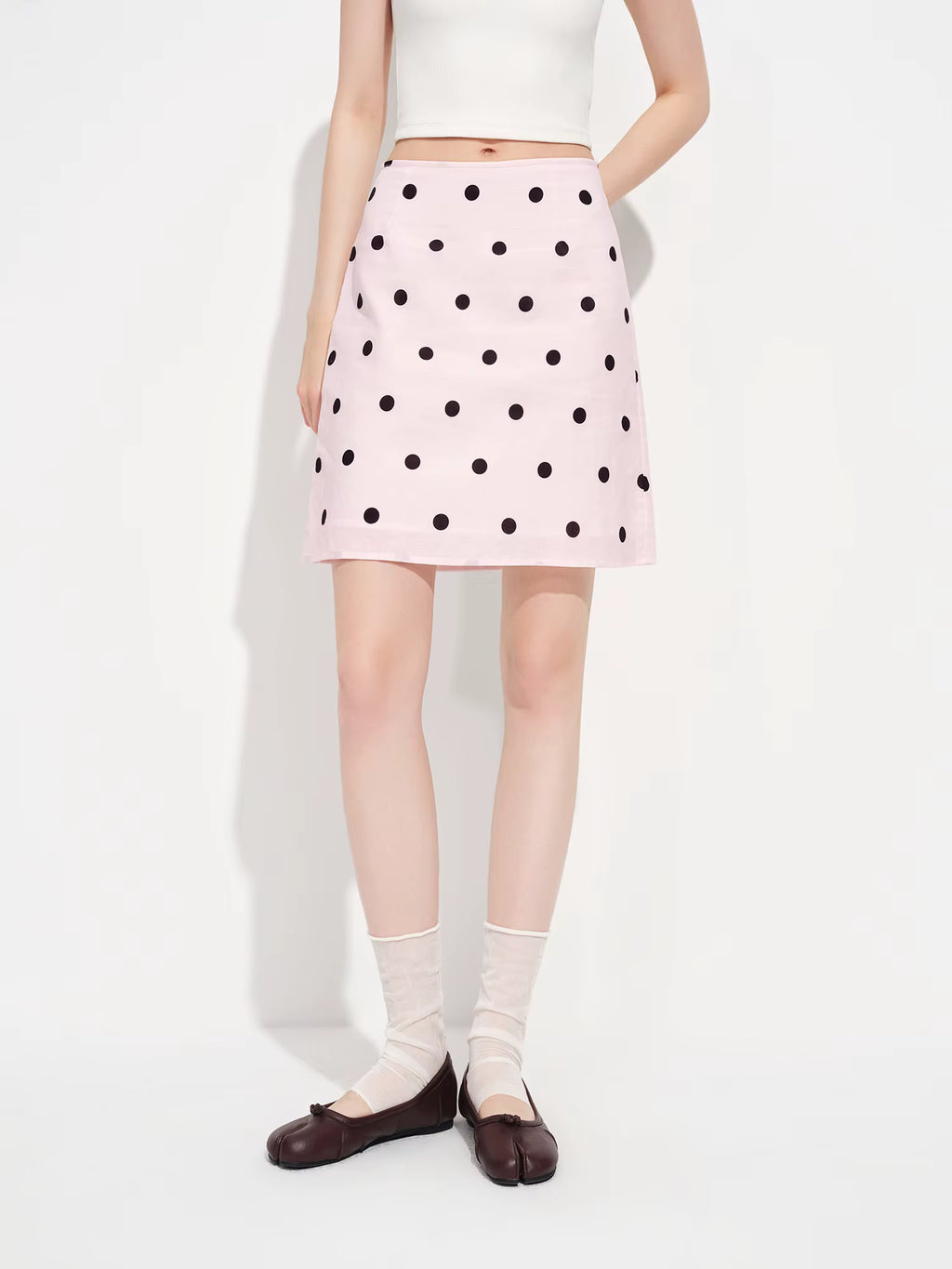 Color-blocked Light Pink Polka Dot High-waisted Japanese Style A-line Mini Skirt New Spring 2026 Style Sweet Skirt