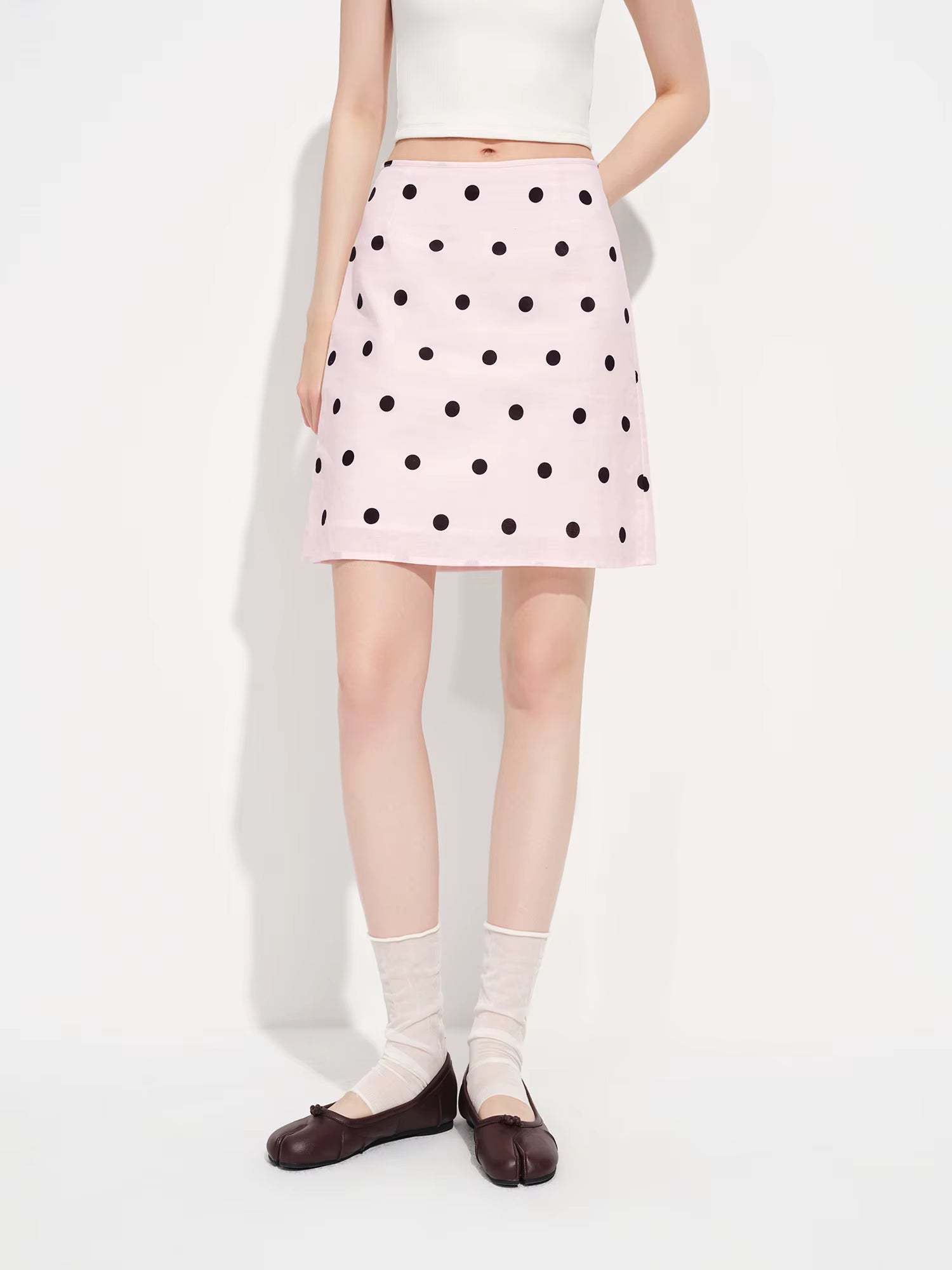 Color-blocked Light Pink Polka Dot High-waisted Japanese Style A-line Mini Skirt New Spring 2026 Style Sweet Skirt