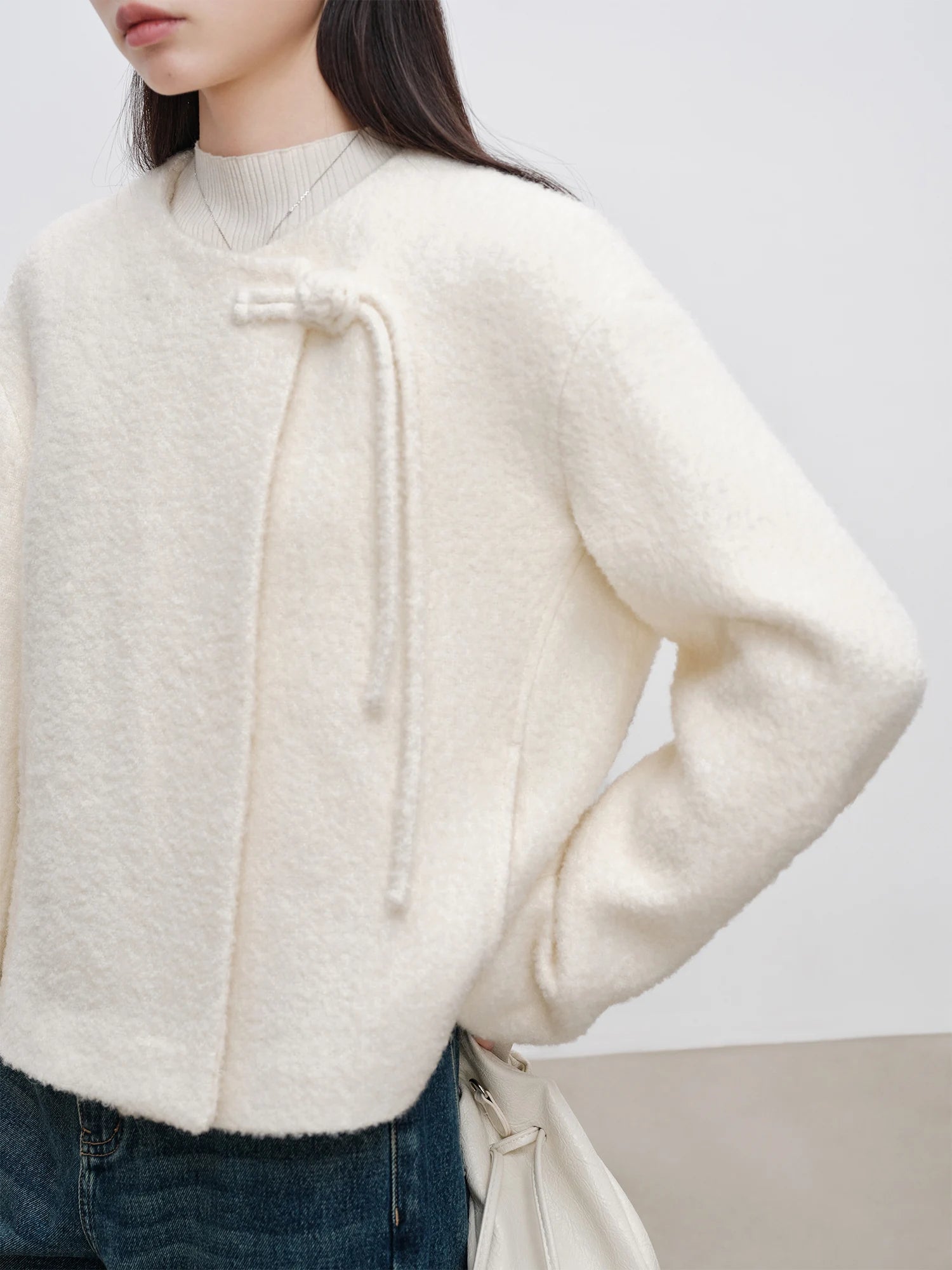 ZIQIAO Petite Size New Chinese Style One Grain Buckle Short Woolen Coat for Women's 2024 Winter New Chinese Style Woolen Coat