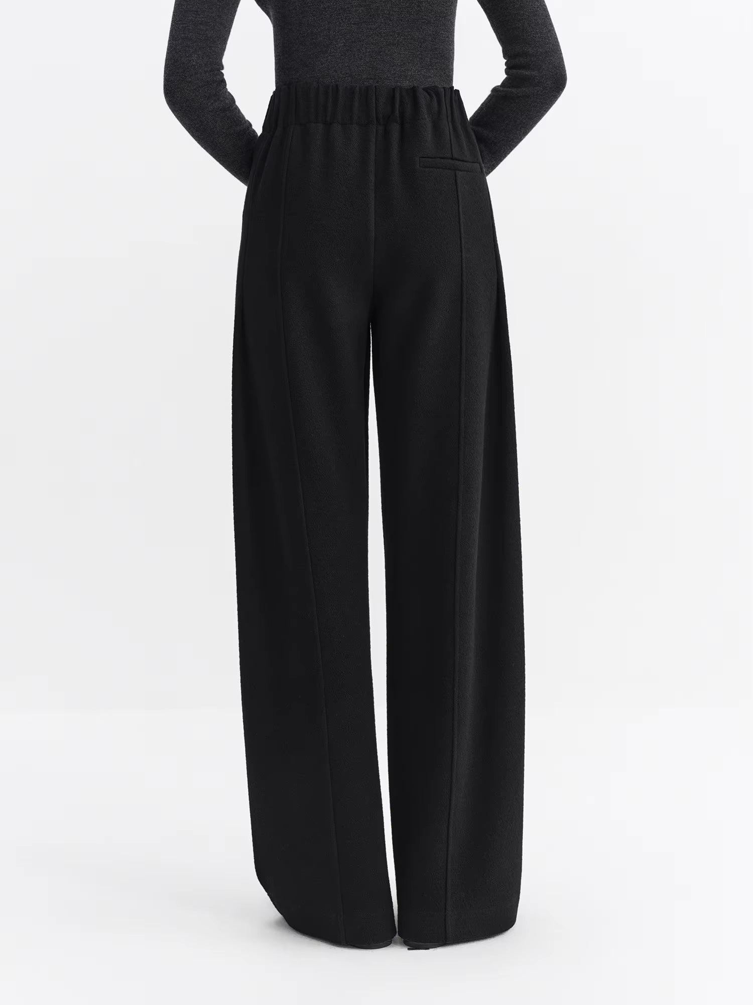 2025 Winter Women's High Waist Wide Leg Pants with Acetate Wool Feel Fabric - Flowy Straight Cut Trousers for Casual