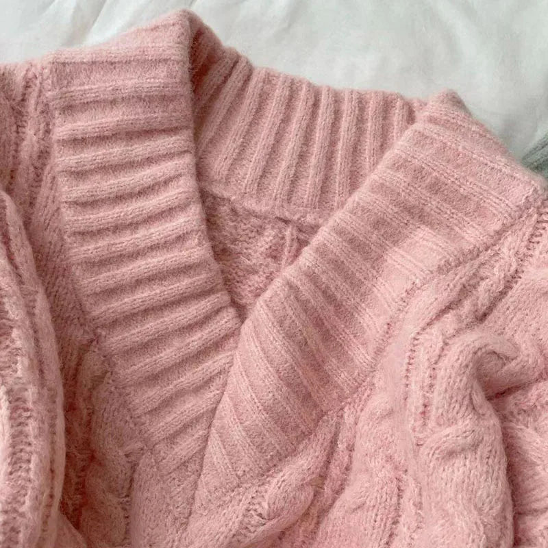 Lucyever Autumn Winter Women Sweater Lazy Style Oversized Thick Long Sleeve Knitted Pullover Female Korean Loose V-Neck Jumper