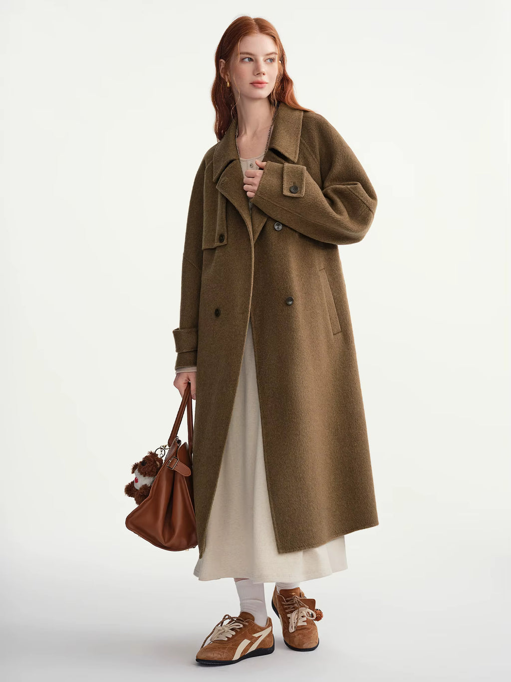 2025 Winter Women's Trench Style Double-Faced Wool Coat with Notch Lapel - Reversible Warm Overcoat for Casual Office Wear