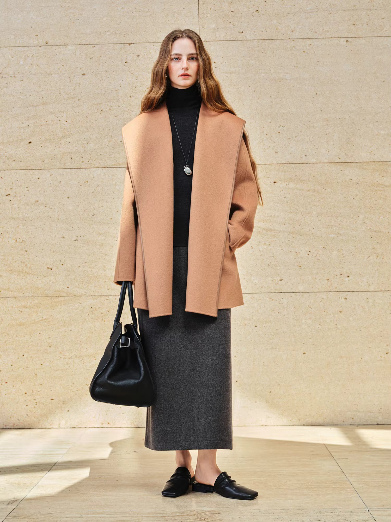 Laid Back Oversized Hooded Design Double-Faced Wool Bathrobe Coat Winter 2025 New Soft Versatile Everyday Wear for Women