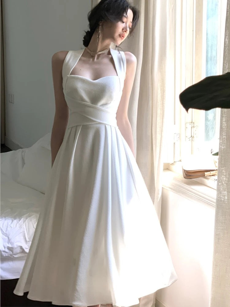 Korean Casual Bandage Elegant Midi Dress