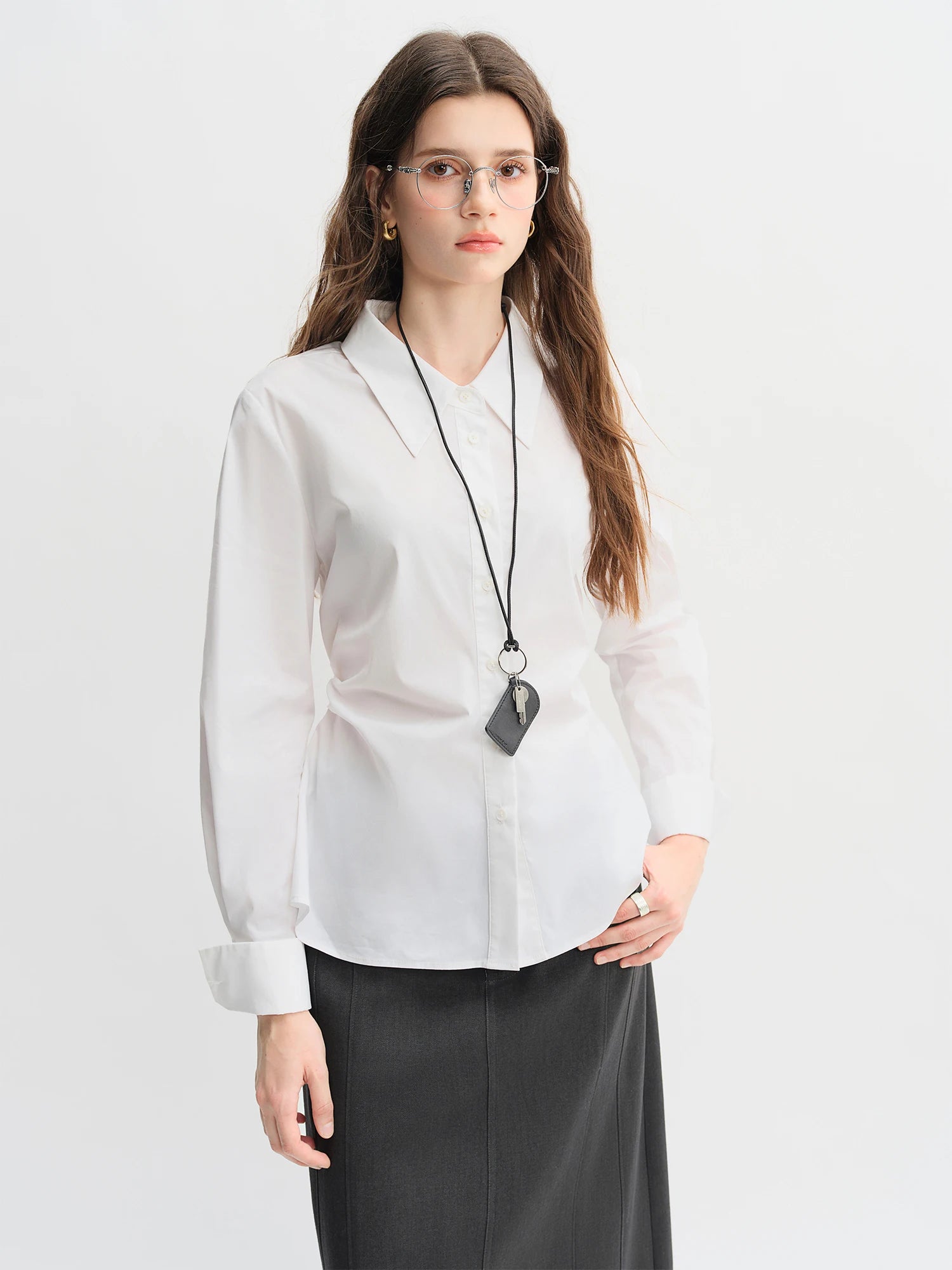 DUSHU Pleated Tie Waist Tricolor Shirt 2025 Autumn New Shirt Slim Tops A-line Skirts Women Suits