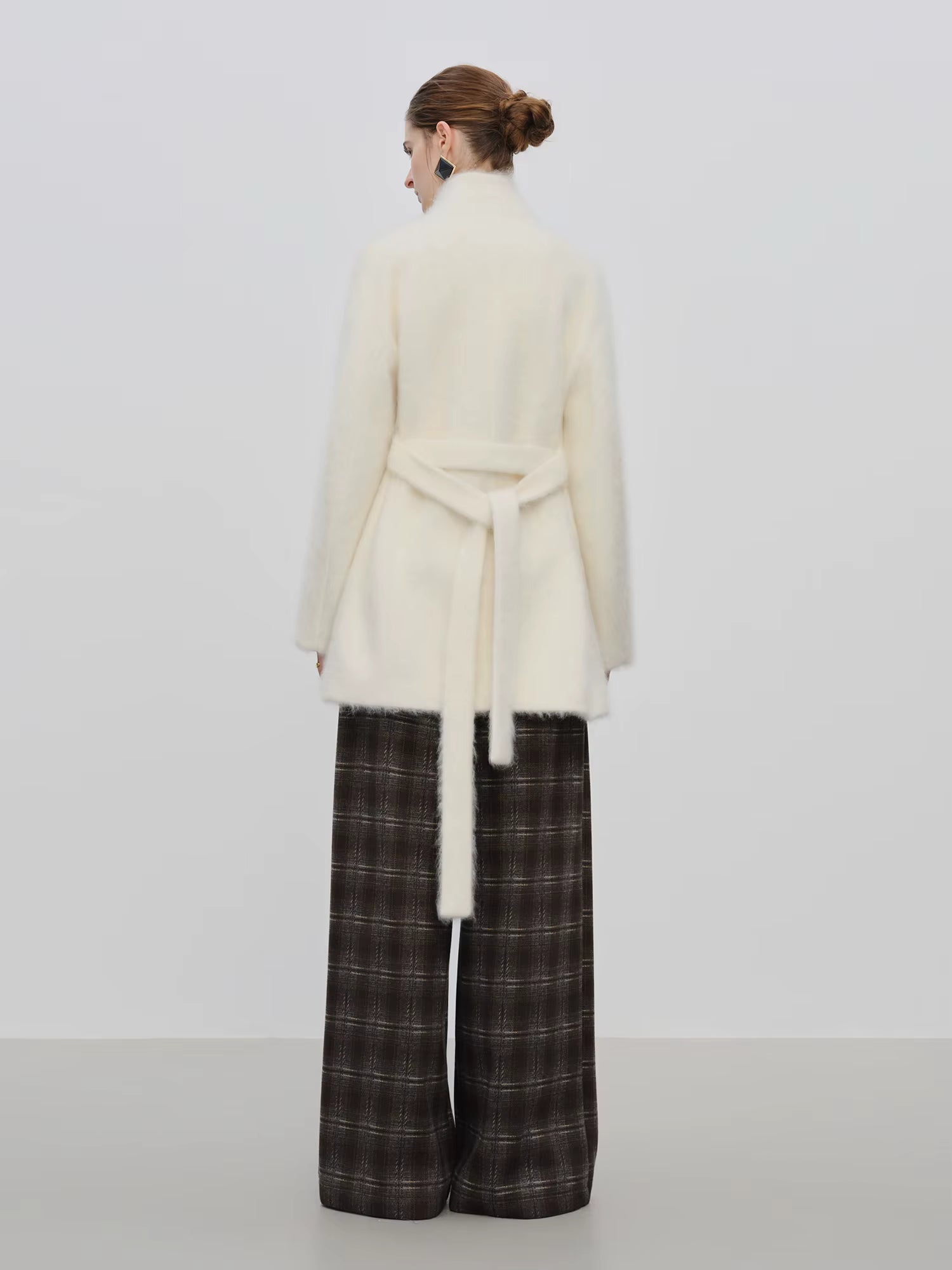 【Premium Series】Women's Brushed Cashmere Short Coat with Asymmetric Placket Stand Collar - Winter Warm Overcoat for Daily