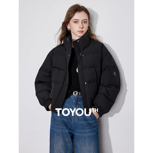 TOYOUTH Women Down Jacket 2024 Autumn Winter New 90% White Duck Down Trendy Stand Collar Thicking Warm Lightweight Outwear Coat