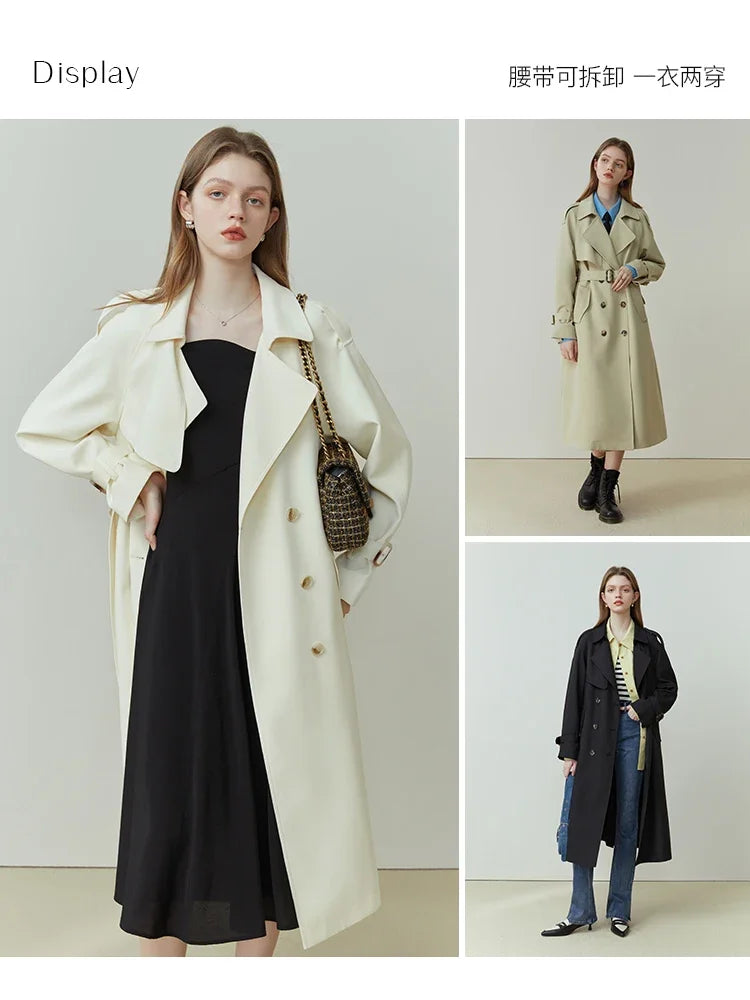 FSLE Classic Fashion Double-breasted Mid-length Trench Coat Female Spring New British Style Solid All-match Windbreak for Women