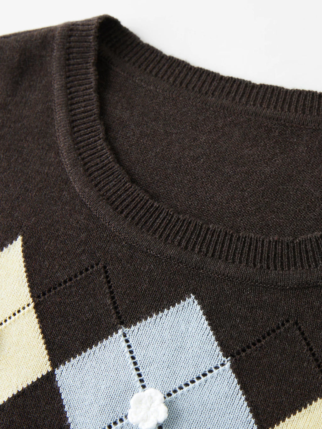 DUSHU Autumn 2025 Knit Sweater - Diamond Pattern Crochet Cardigan Relaxed Fit Plus Size Textured Embroidery Women Casual Top