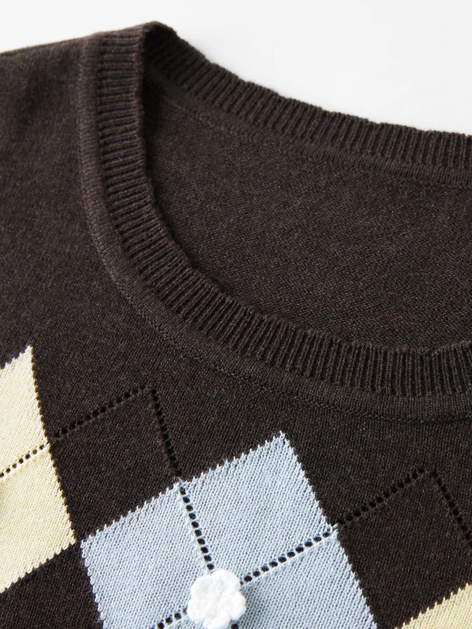 DUSHU Autumn 2025 Knit Sweater - Diamond Pattern Crochet Cardigan Relaxed Fit Plus Size Textured Embroidery Women Casual Top