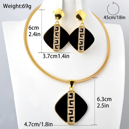 Sunny Jewelry Sets for Women Latest Italian Gold Color Black Zircon Pendant Necklace Earrings Jewellery Accessories Party Gift