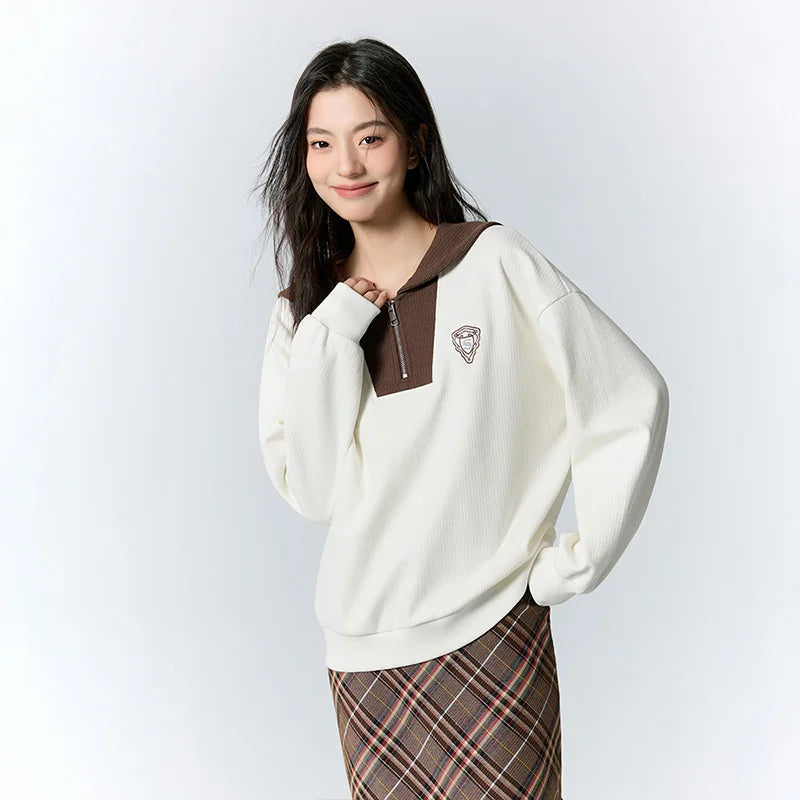 Semir Sweatshirt Women Large Lapel College Style Clothing Loose Dropped Shoulder Winter Literary Texture Playful Abrasive Top
