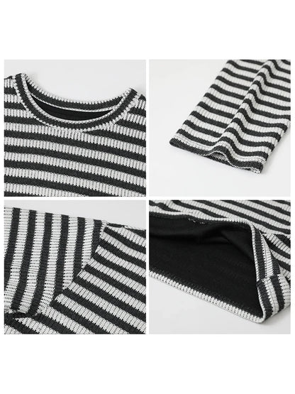 CHIC VEN Women's T-Shirts Classic Casual Loose O Neck Striped Tops Basic Fashon Knit Tees Female Clothing Spring Autumn New 2024