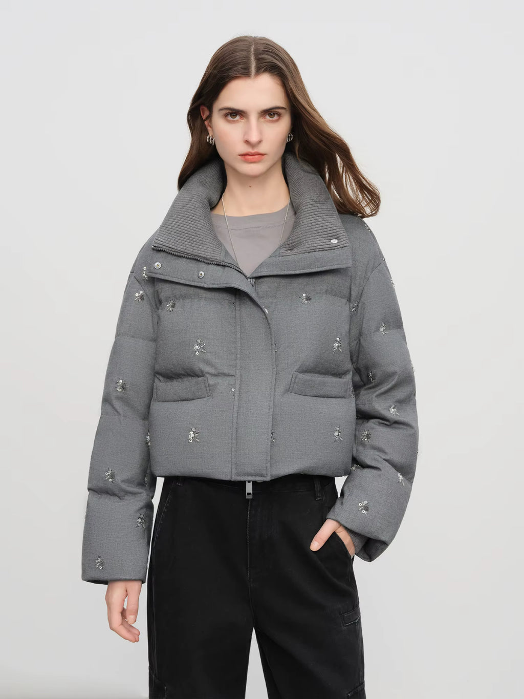 【Premium Series】Beaded Short Puffer Down Vest Women Autumn Winter Quilted Down Jacket Down Gilet Coat Outdoor Streetwear