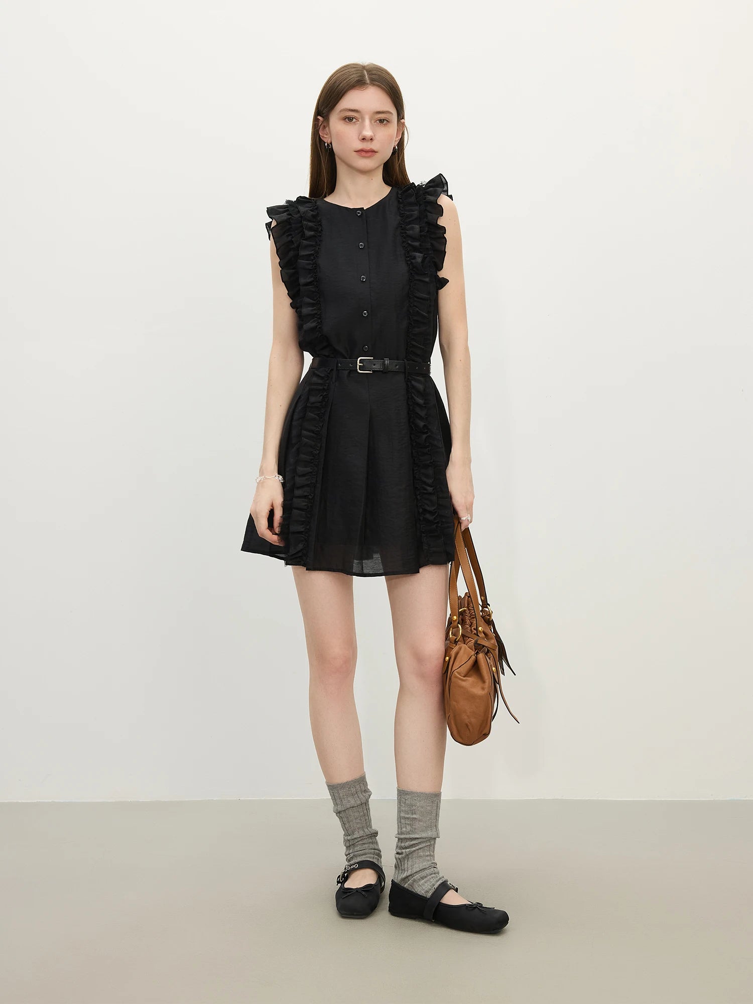 FSLE 2025 Summer Women's Linen Pleated Dress - Intricate Embroidery & Romantic Ruffle Trim Casual Dresses