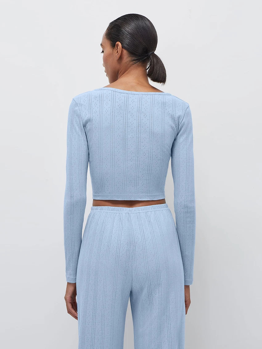 Marthaqiqi Home Clothes Women O-Neck Sleepwear Crop Top Pajamas Long Sleeve Nightie Pants Causal Ladies Nightgowns 2 Piece Suit