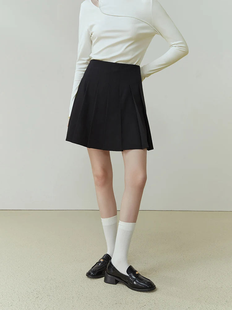FSLE College Style Women Grey Short Pleated Skirts Office Lady 2023 Spring High Waist A-LINE Skirt Women Above-Knee Skirt