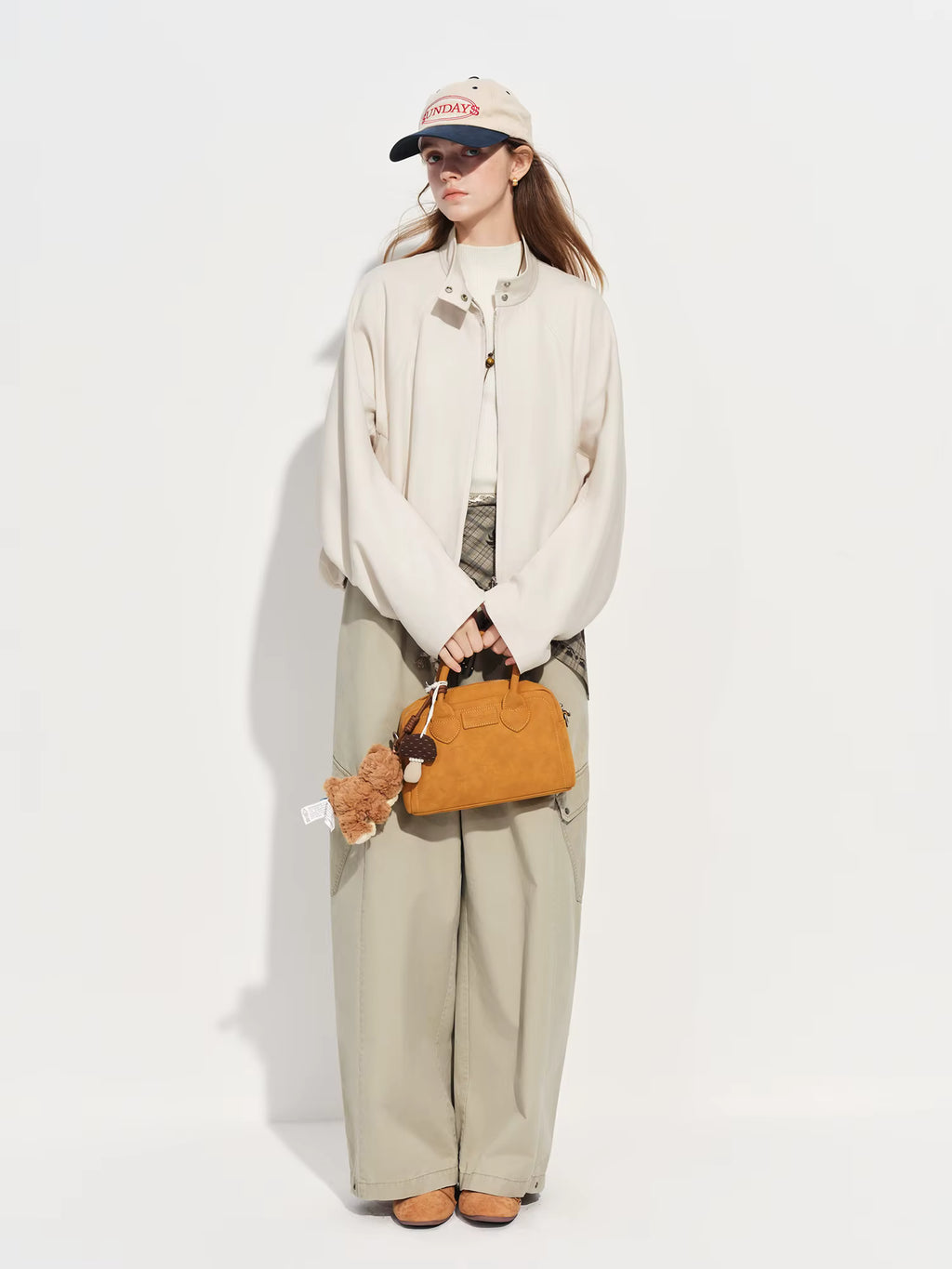 Short Stand-up Collar Casual Jacket for Women New Spring Style Women Korean Style Loose Fit Beige Coats Leisure