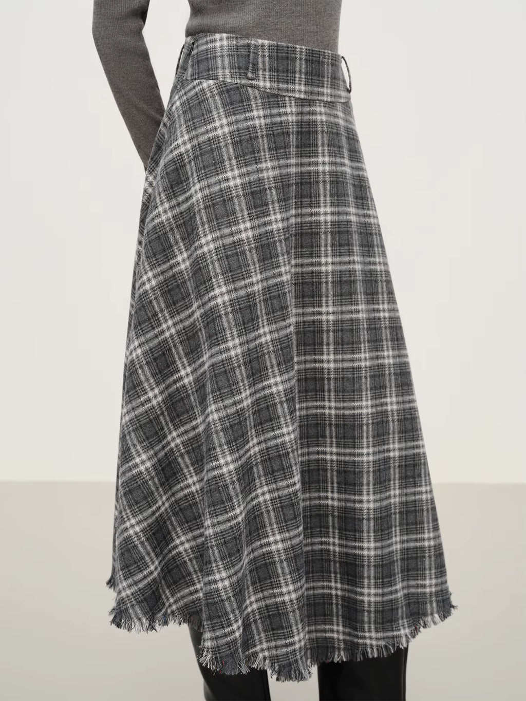Elegant Women's Winter 2025 Retro Plaid Asymmetrical Hem A-line Skirt - Wide Waistband Slimming Design Elegance Skirts