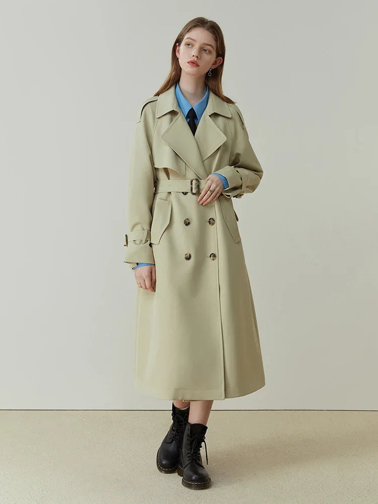 FSLE Classic Fashion Double-breasted Mid-length Trench Coat Female Spring New British Style Solid All-match Windbreak for Women