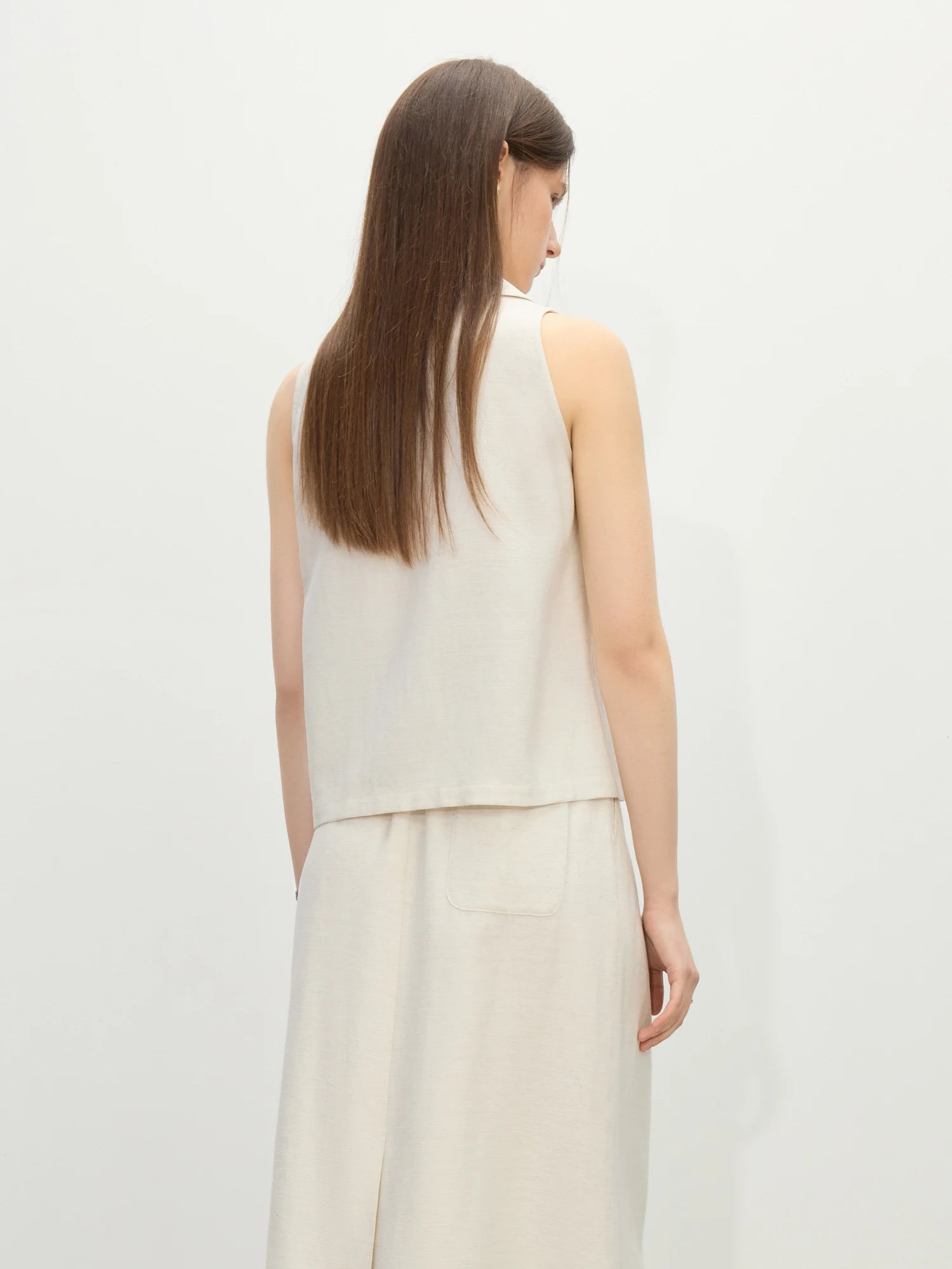 FSLE 2025 Summer Women's Minimalist Sleeveless Shirt Set - Relaxed Fit & Fluid Skirt Coordination