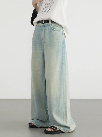 CHIC VEN Women Jeans Blue Loose Casual New High Waisted Straight Wide Leg Trousers Female Long Denim Pants Summer 2024