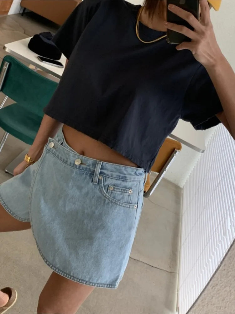 Kpop Jeans Summer Mini Denim Shorts Skirts Women Irregular Patchwork Fashion High Waist Ladies Trousers Korean Loose Woman Shorts