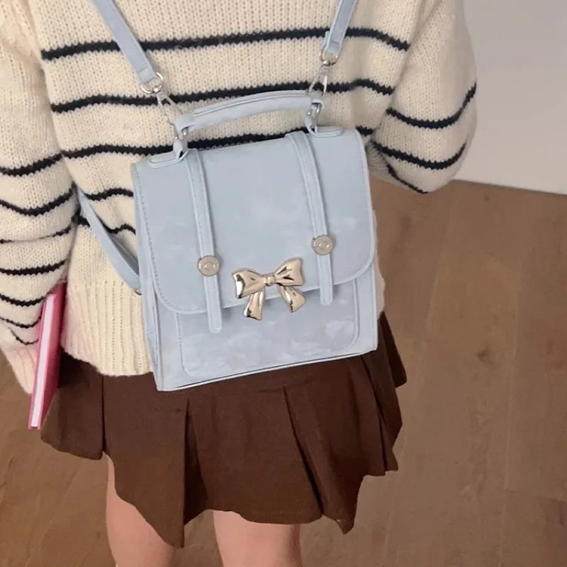 Xiuya Pink Womens Backpack Elegant Bow Korean Fashion College Style Small Backpack Exquisite Casual Luxury Designer Female Bag