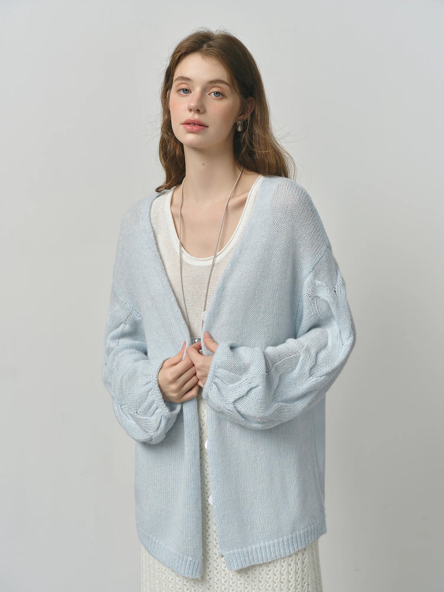 FSLE Alpaca Wool Loose Lazy Cable Knitted V-neck Cardigan Jacket Women's Autumn 2025 New