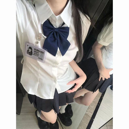 White Sweet Shirt Women Korean Fashion Preppy Style Jk Bandage Short Sleeve Shirt Ladies Summer Y2K Slim Elegant Bow Tops New