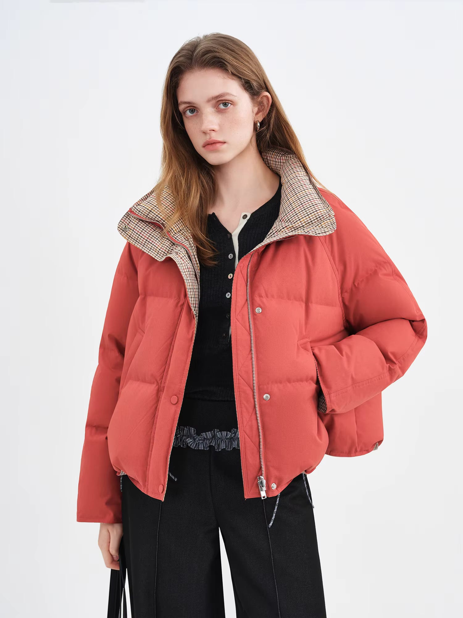 Double-sided Reversible Standing Collar Down Coat Women Crafted with Premium 90% White Duck Down Winter 2025 New Arrival