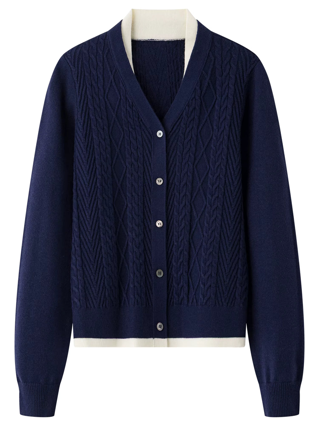 Fake Two-piece Cable-knitted Cardigan V-neck Slim Elastic Soft 2025 Winter New Korean Style Knitted Sweater Trendy